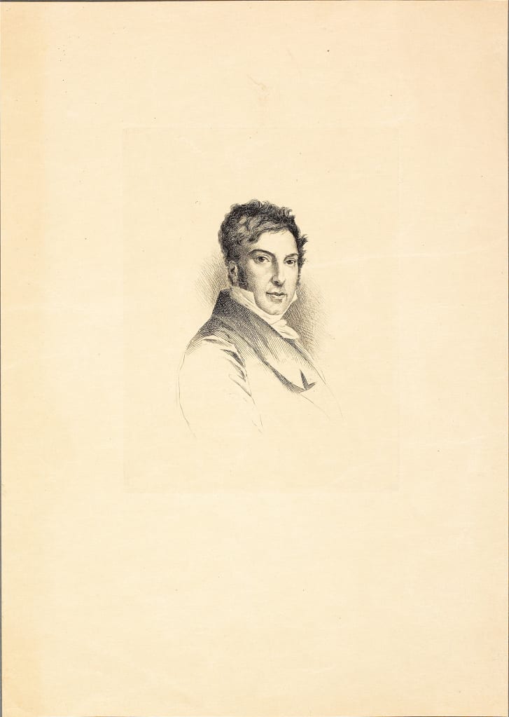 Eugène Champollion sketched this 19th century portrait of Jean-François Champollion (1790--1832) in ink on paper.