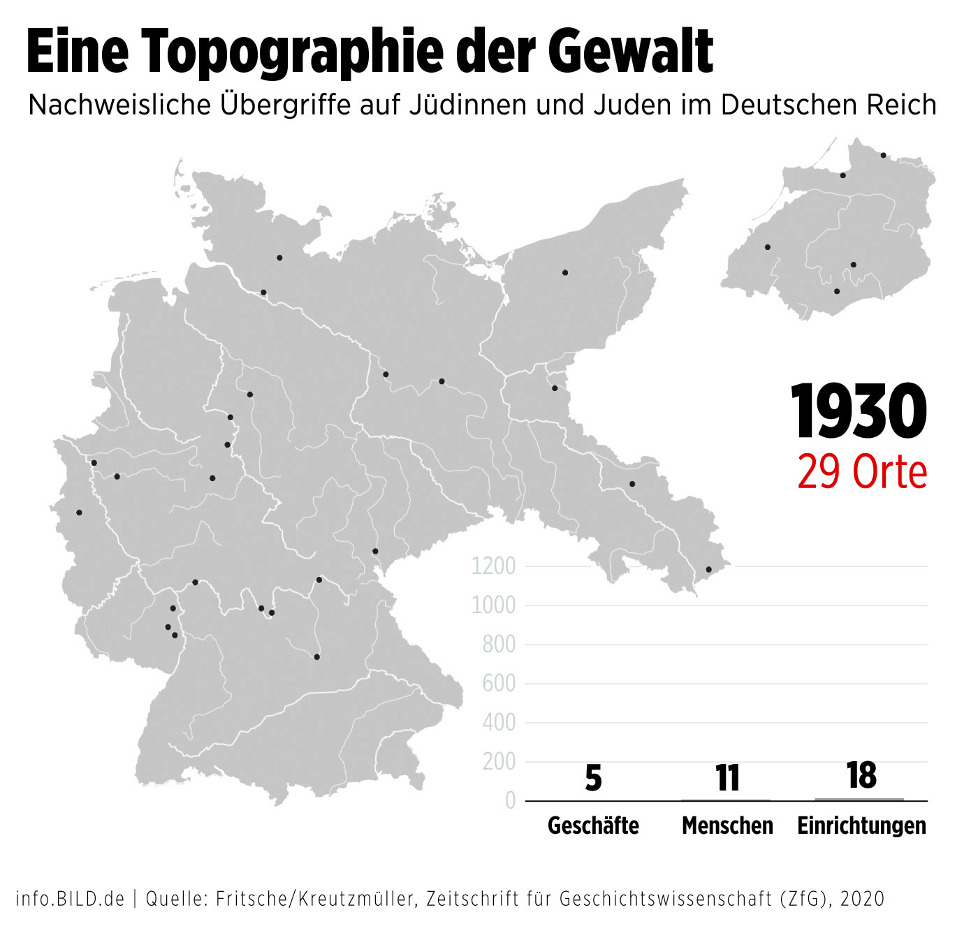 Karte: Topographie der Gewalt - nachweisliche Übergriffe auf Jüdinnen und Juden im Deutschen Reich